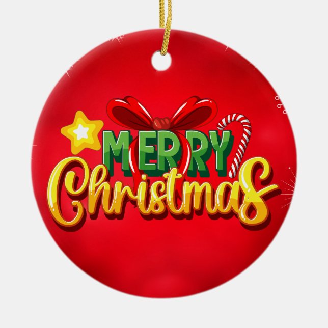 God jul Lycklig Julafton Red Grönt Helgdag Funny Julgransprydnad Keramik (Framsidan)