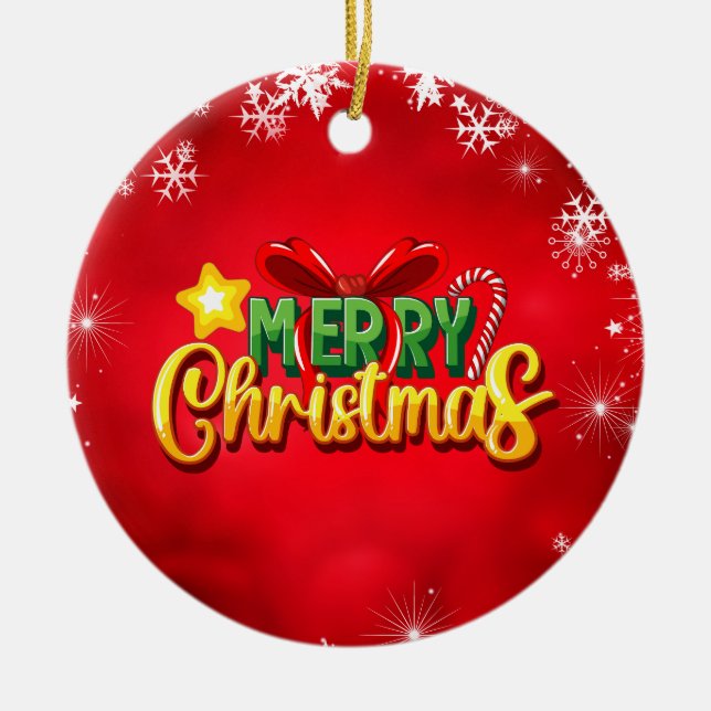 God jul Lycklig Julafton Red Grönt Helgdag Funny Julgransprydnad Keramik (Framsidan)