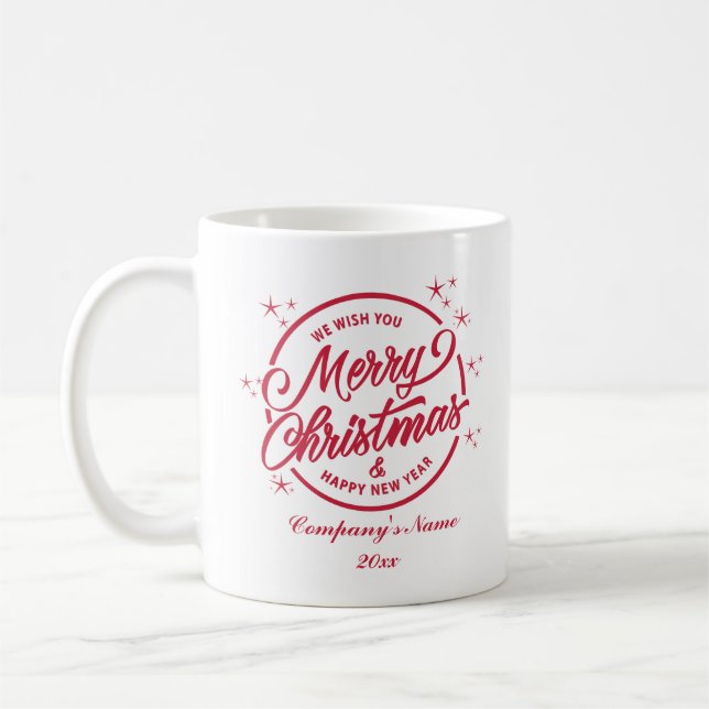 God jul & Lycklig New Yea, Red Typography Kaffemugg (Vänster)