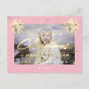 God jul Lycklig Nya året Snö Guld Rosa Photo Vykort