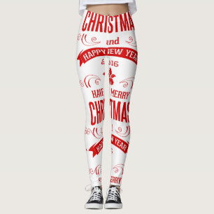 God jul Lycklig, nyårsvitt och rött Leggings