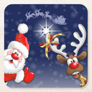 God jul Lycklig Santa och Renare Underlägg Papper Kvadrat
