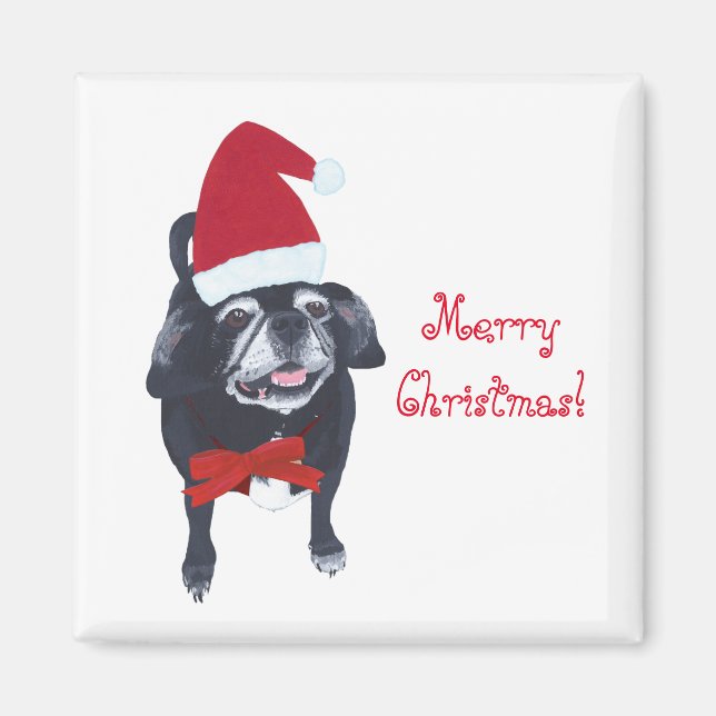 God jul Lycklig Santa Pug Hund Magnet (Framsidan)