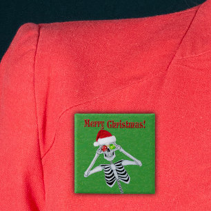 God jul Lycklig Skeleton Santa Hat-Grönten Knapp