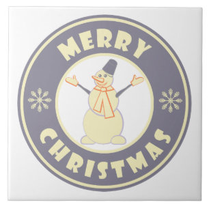 God jul lycklig snögubbe berömd kaffe stil kakelplatta