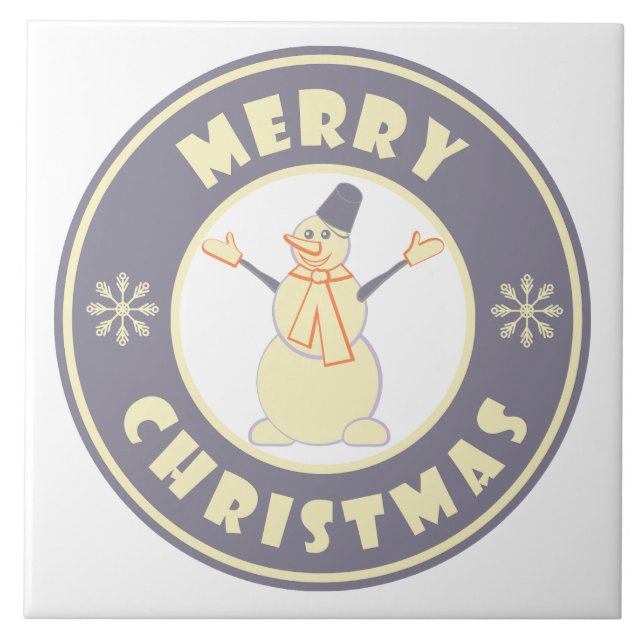 God jul lycklig snögubbe berömd kaffe stil kakelplatta (Framsidan)