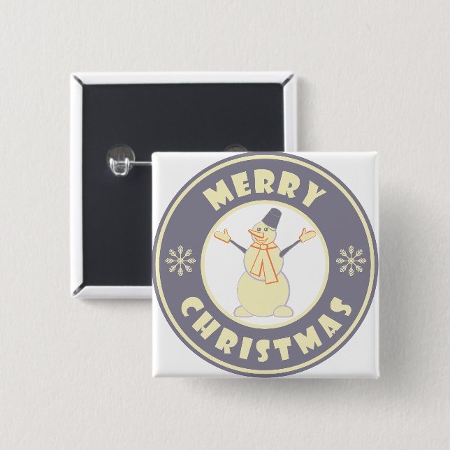 God jul lycklig snögubbe berömd kaffe stil knapp (Framsida & baksida)