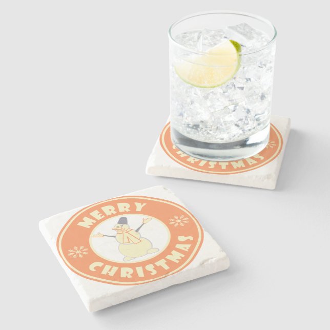 God jul lycklig snögubbe berömd kaffe stil stenunderlägg (Sidan)