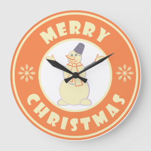 God jul lycklig snögubbe berömd kaffe stil stor klocka