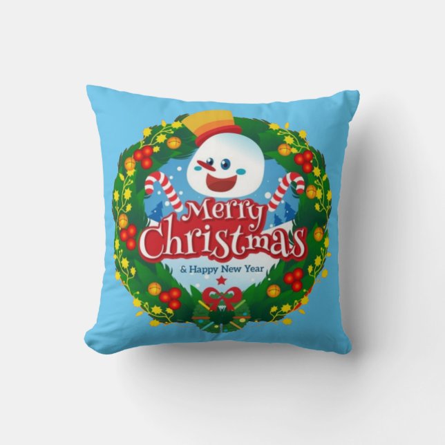God jul Lycklig Snögubbe Kudde (Framsida)
