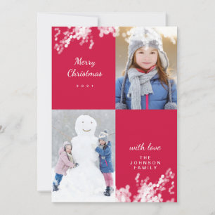 God jul Magenta Snowy Minimal Family Photo Julkort