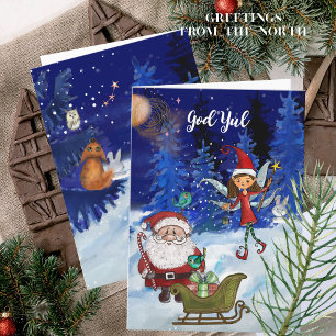God Jul Magisk Julenisse Fe och Tomte Helgkort