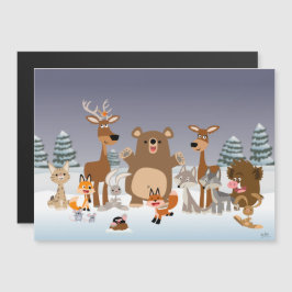 God jul! Magnetiskt kort för cute Forest Animals