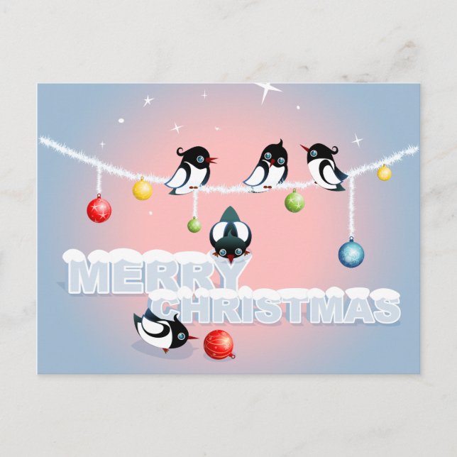 God jul - Magpies Bubbles Snö Helg Vykort (Framsida)