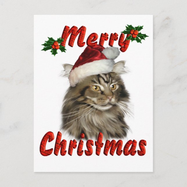 God jul Maine Coon Cat Helg Vykort (Framsida)