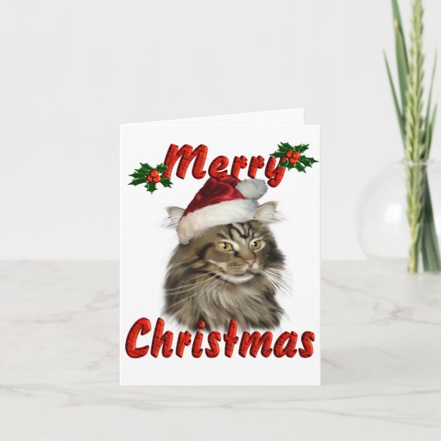 God jul Maine Coon Cat Helgkort (Framsida)