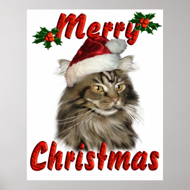 God jul Maine Coon Cat Poster (Framsidan)