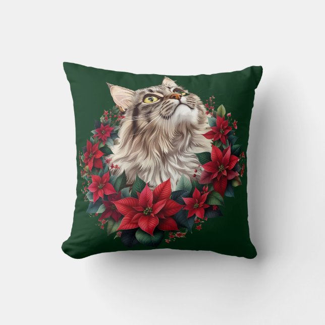 God jul Maine Coon Katt  Kudde (Framsida)