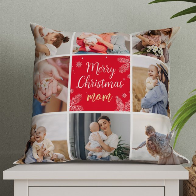 God jul Mamma 8 Photo Family Collage Kudde (Skapare uppladdad)