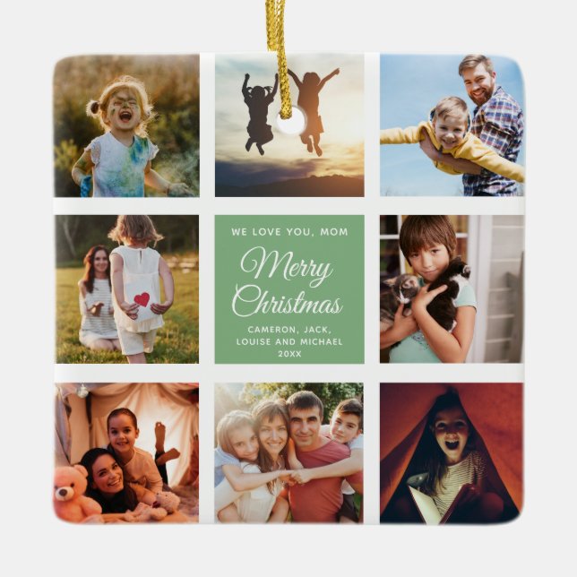 God jul Mamma Dusty Grönt Chic Photo Collage Julgransprydnad Keramik (Framsida)