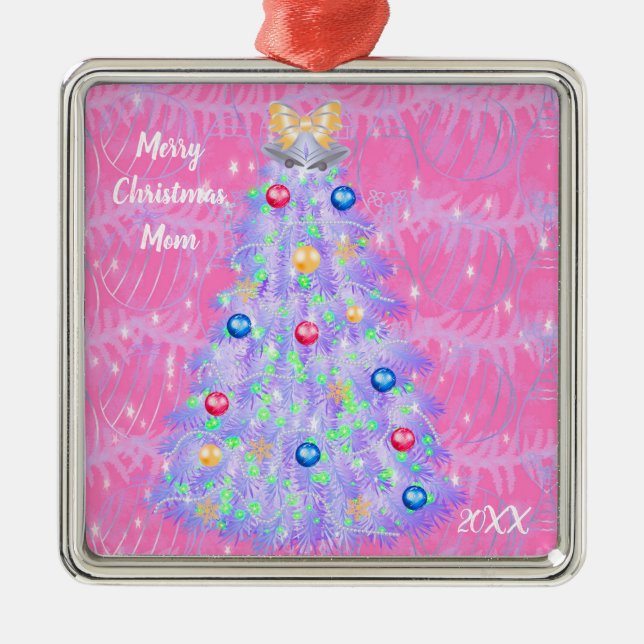 God jul Mamma med Träd Metall Ornament (Framsidan)