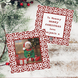 God jul Mamma Red White Geometric Photo Julkort