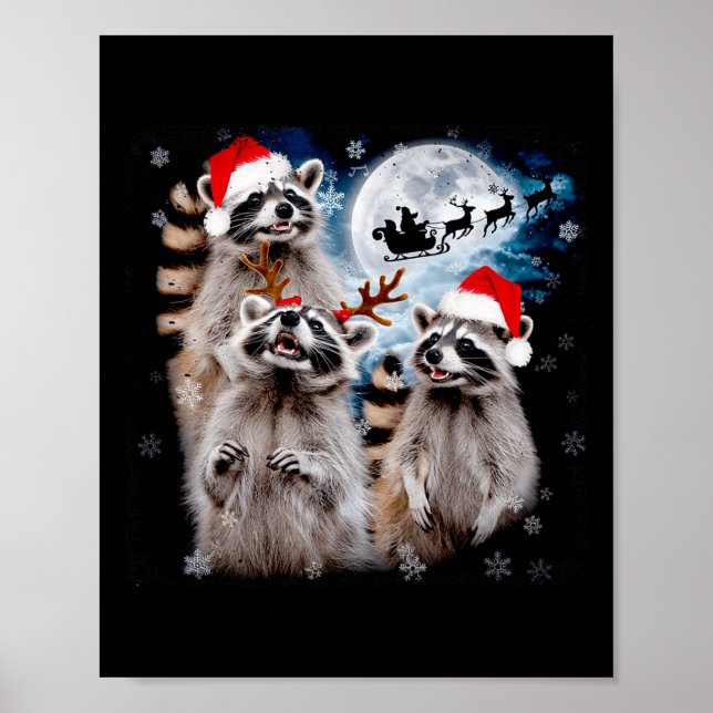 God jul Måne Howling Raccoon Julafton Manar Poster (Framsidan)