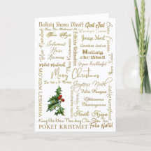 God jul många språk Guld typografi