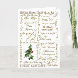 God jul många språk Guld typografi Helgkort