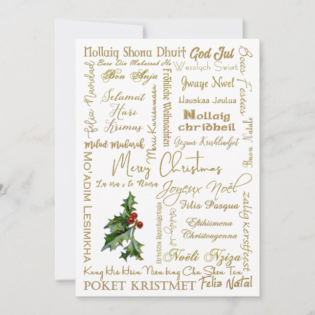 God jul många språk Guld typografi Julkort (Framsida)