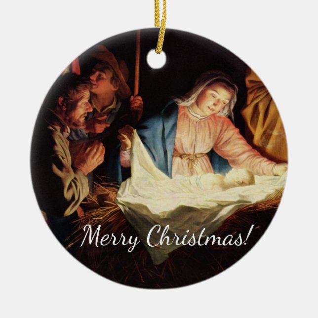 God Jul Manger Scene Julgransprydnad Keramik (Framsidan)