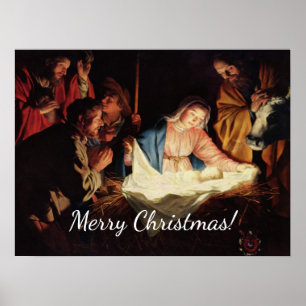 God Jul Manger Scene Poster