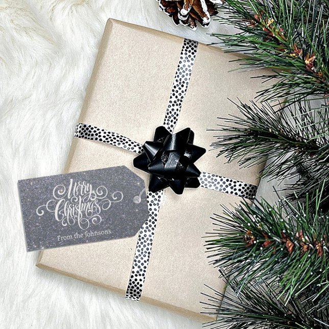 God jul manuset silver glitter personlig presentetikett (Skapare uppladdad)