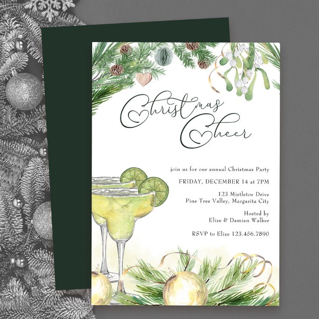 God jul, Margaritas och Mistletoe Party Inbjudningar (Christmas Party Invitation with Christmas Cheer, Margaritas and Mistletoe)