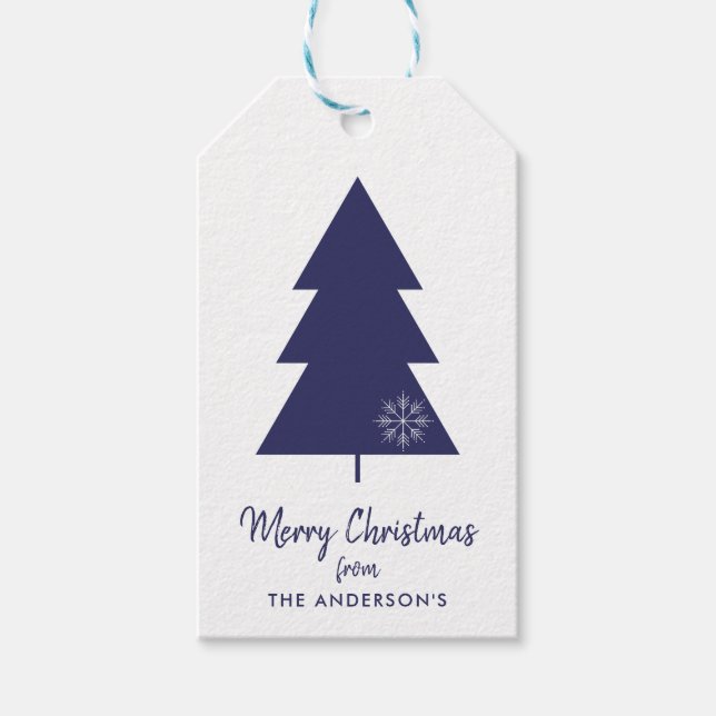 God jul marinblå Julgran Presentetikett (Framsidan)