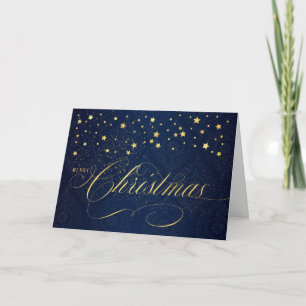 God jul marinblått och faux Guld Löv Helgkort