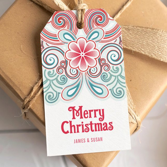 God jul märkre med rött och Grönt Fowers Presentetikett (Skapare uppladdad)