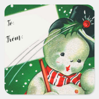 God jul | Märkrn Retro Snögubbe Gift Fyrkantigt Klistermärke