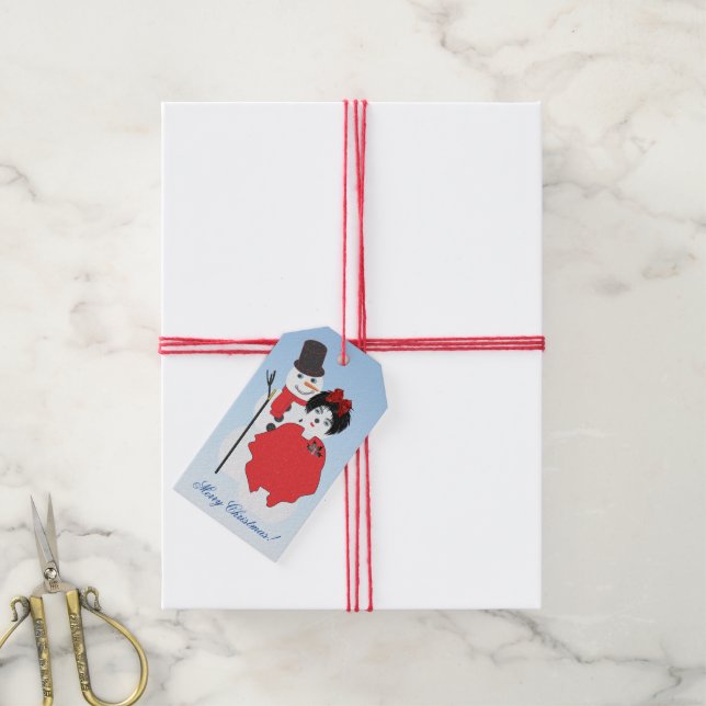 God Jul! Märkrna snögubbe & Woman Gift Presentetikett (Med Snöre)