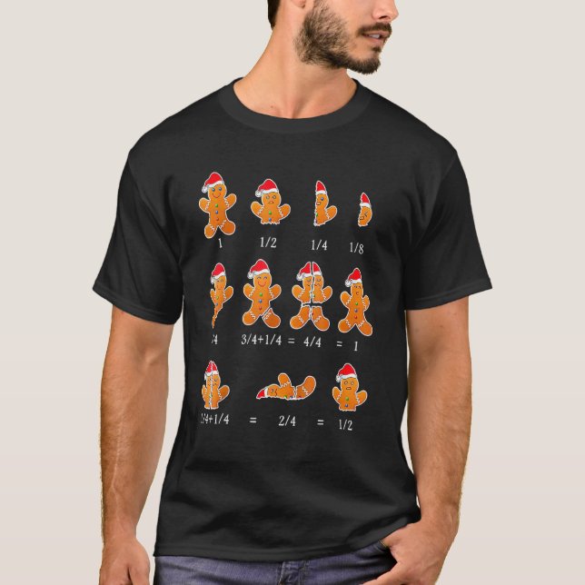 God Jul Math Teacher Fraction Gingerbröd Cookie T Shirt (Framsida)