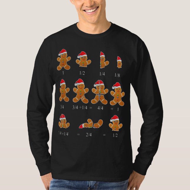 God Jul Math Teacher Fraction Gingerbröd Cookie T Shirt (Framsida)
