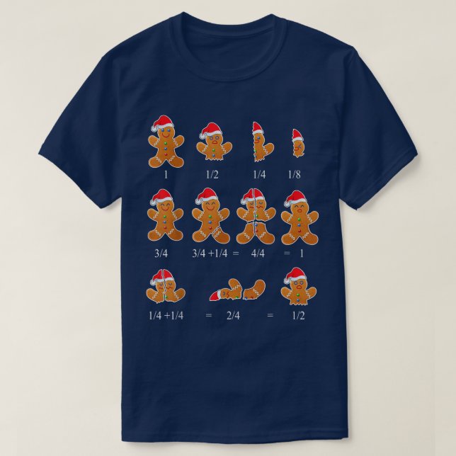 God Jul Math Teacher Fraction Gingerbröd Cookie T Shirt (Design framsida)