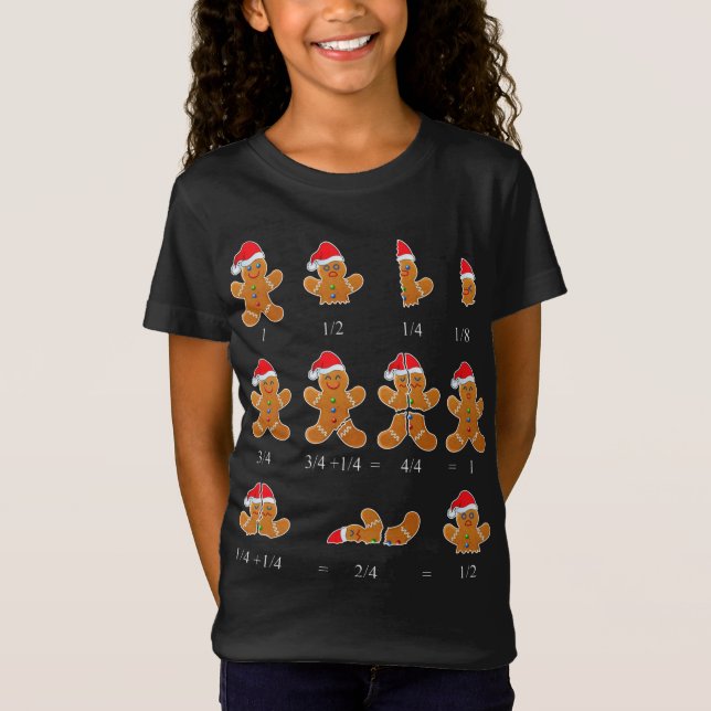 God Jul Math Teacher Fraction Gingerbröd Cookie T Shirt (Framsida)