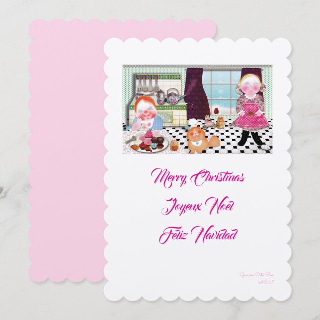 God jul-matning med kompisillustration inbjudningar (Fram/baksida)