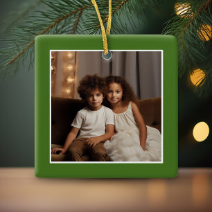 God jul med 1 foto - grönt enkelsidigt julgransprydnad keramik