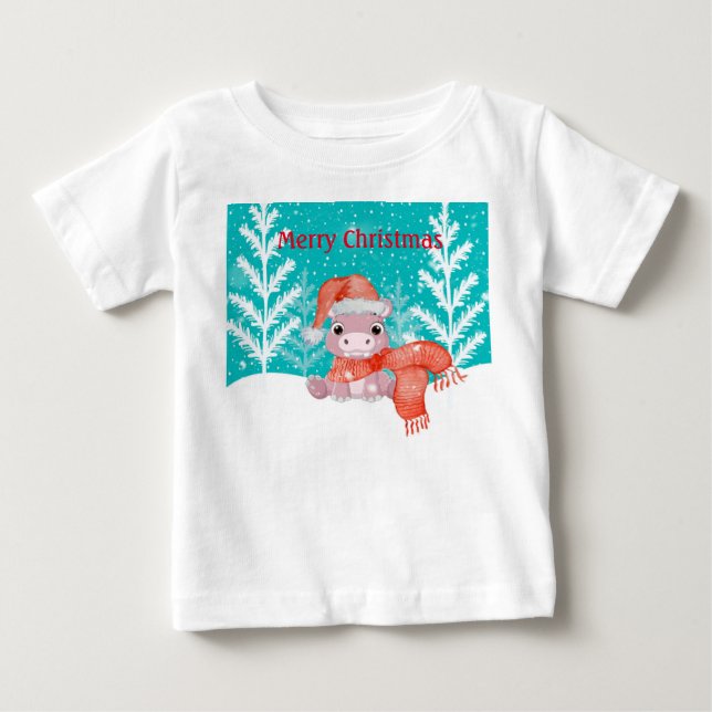 God jul med Baby Hippo T Shirt (Framsida)