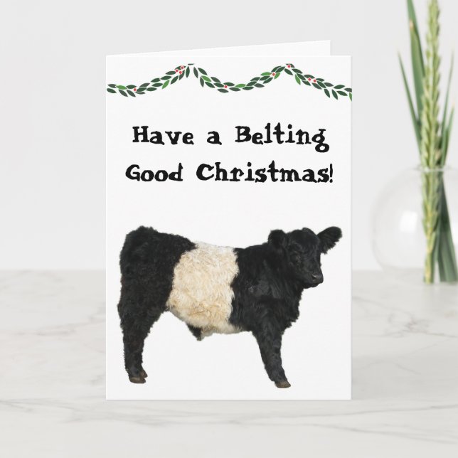 God Jul med Belted Galloway Beltie Ko Kort (Framsida)