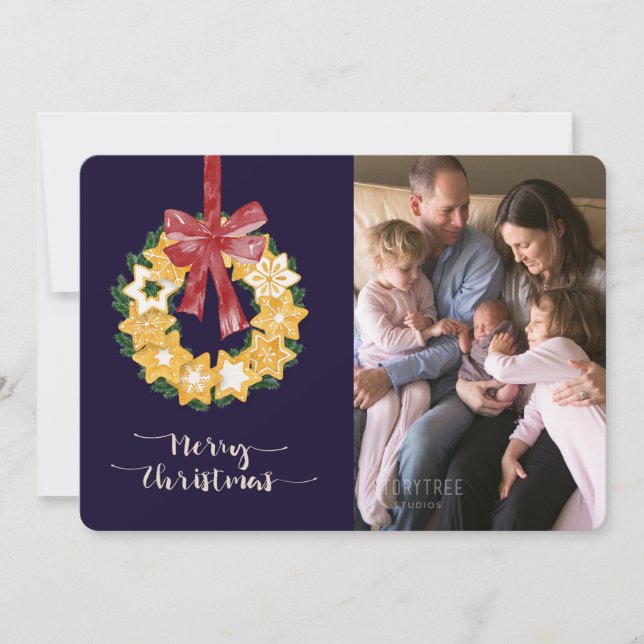 God jul med blå bakgrund julkort (Framsida)