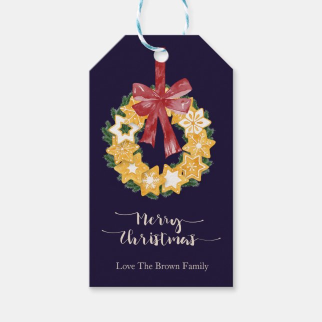 God jul med blå bakgrund presentetikett (Framsidan)