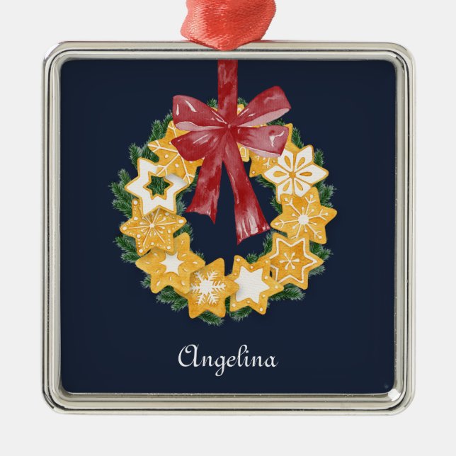 God jul med blå Grått-bakgrund Julgransprydnad Metall (Framsidan)